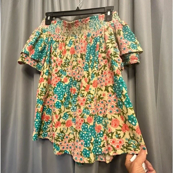 Myra Bag Floral Top off shoulder bell sleeve boho XL India boho - Picture 3 of 10